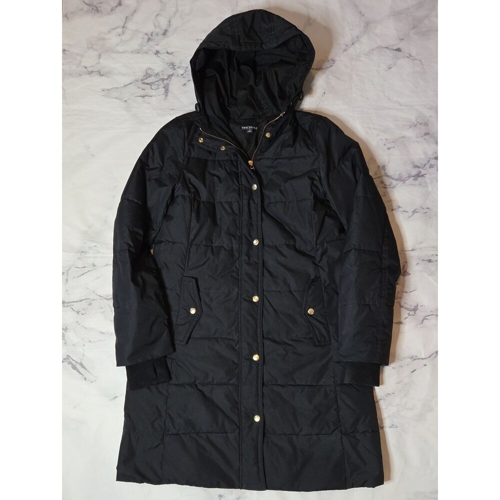J. Crew Mercantile Black Hooded Long Puffer Coat
